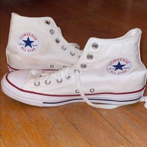 Converse White High-Tops with Red and Blue Details